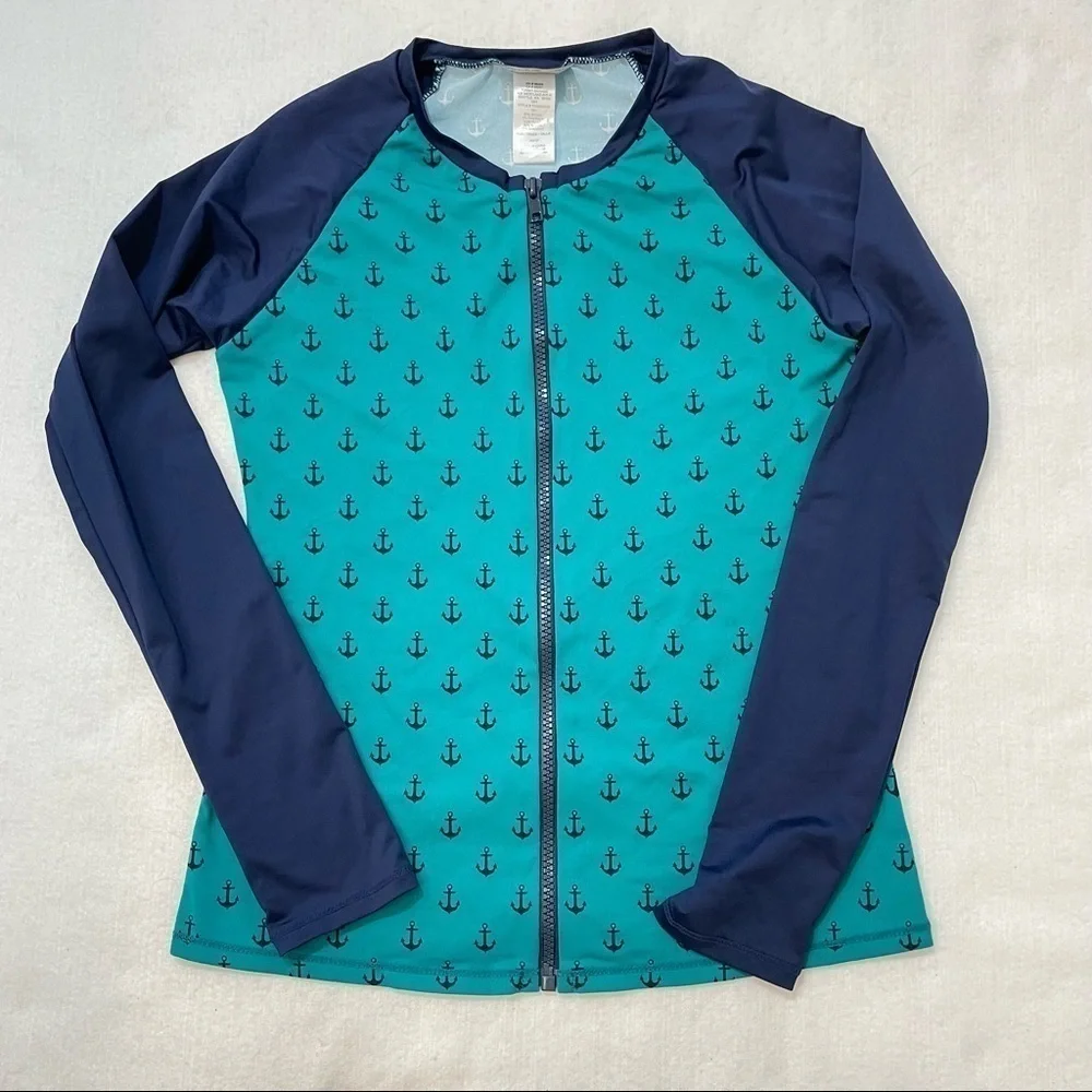 Tommy Bahama Navy & Teal full zip rash guard w/ anchors unisex see measurements
